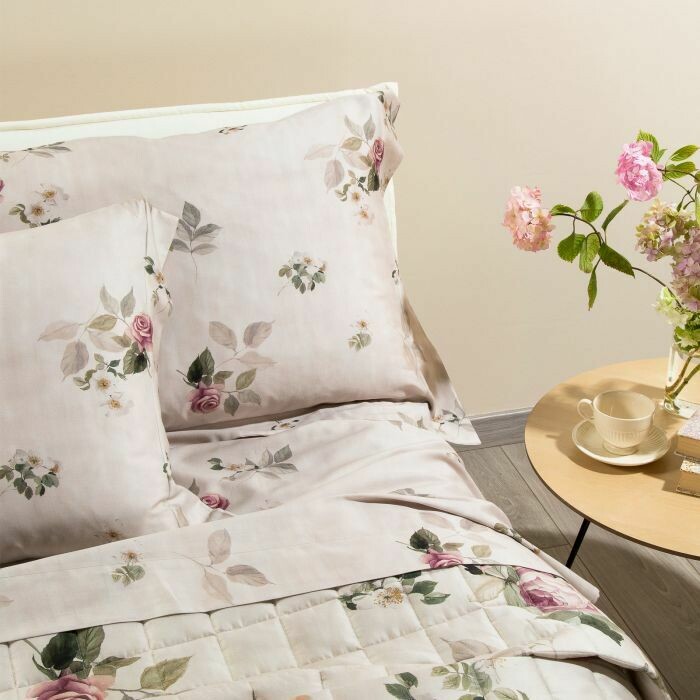 Completo Lenzuolo Raso Cotone Rose e Fiori - Caleffi