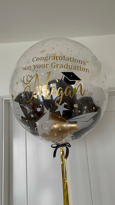 24” Personalised Helium Inflated, Gold Foil, Graduation Well Done Bubble Balloon.