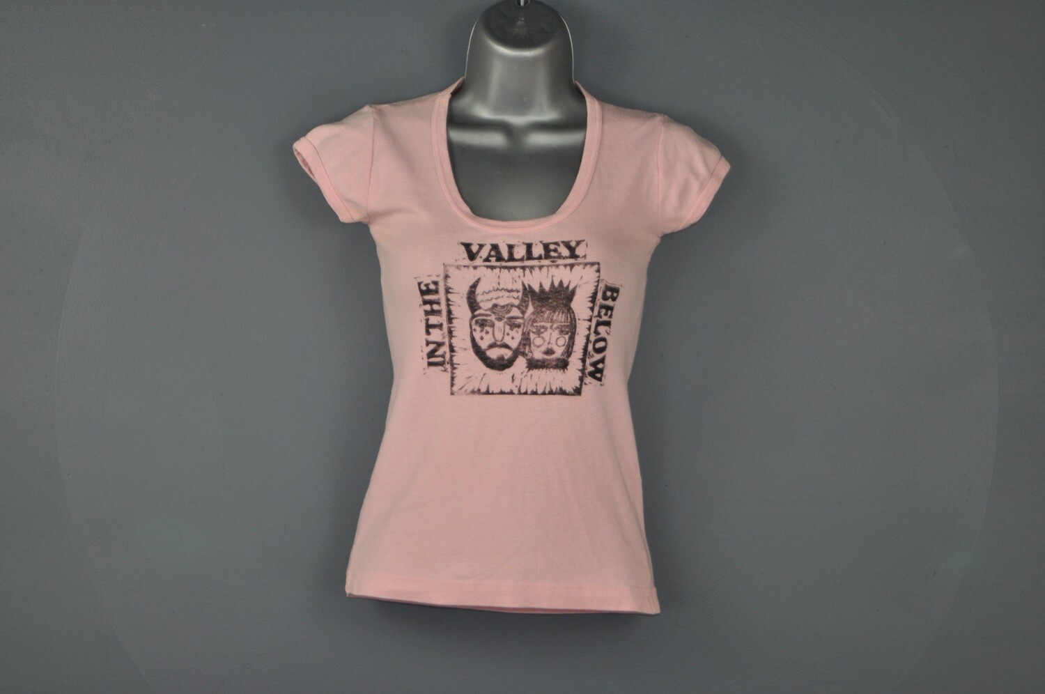 XS Vintage Block Printed Repurposed Pink Women's Tee T-Shirt