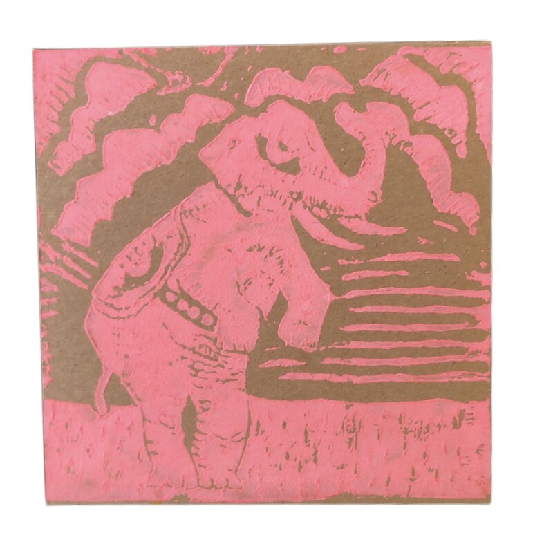 Elephant EP CD - Pink Ink Elephant Limited Linocut Print