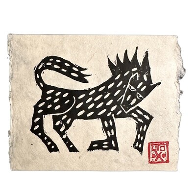 Linocut Horse Print on Washi Paper 6 X 8 Utopian Experiments Folk Art