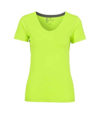 Coruna V-Neck Tee Woman, FARGE: Neon Yellow, STØRRELSE: XS