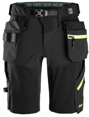 FlexiWork, Softshell Stretchshorts+ med hylsterlommer, FARGE: 0467 - Black\Neon Yellow, STØRRELSE: STR: 44