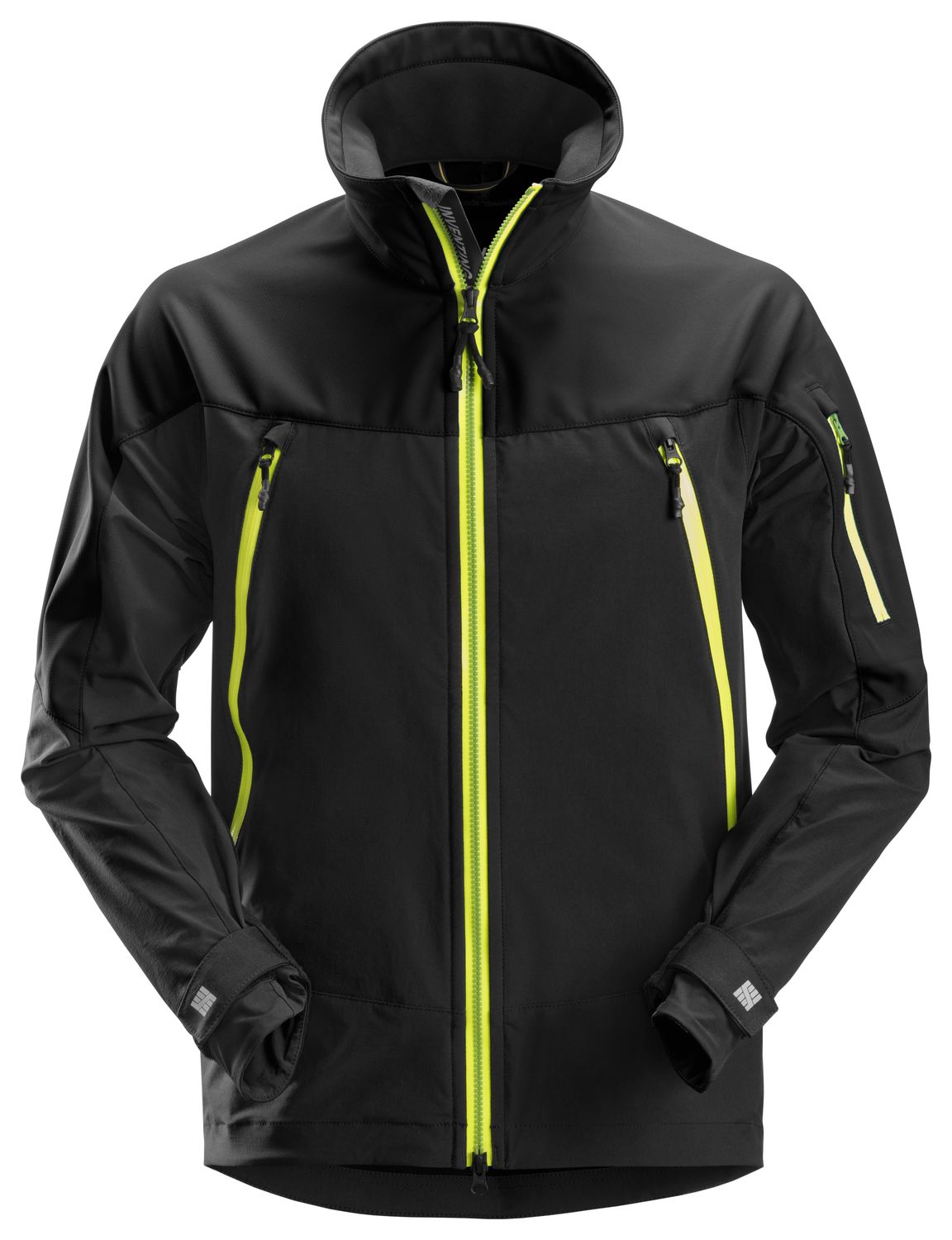 1940 FlexiWork, Softshelljakke med stretch, FARGE: 0467 - Black\Neon Yellow, STØRRELSE: STR: XS