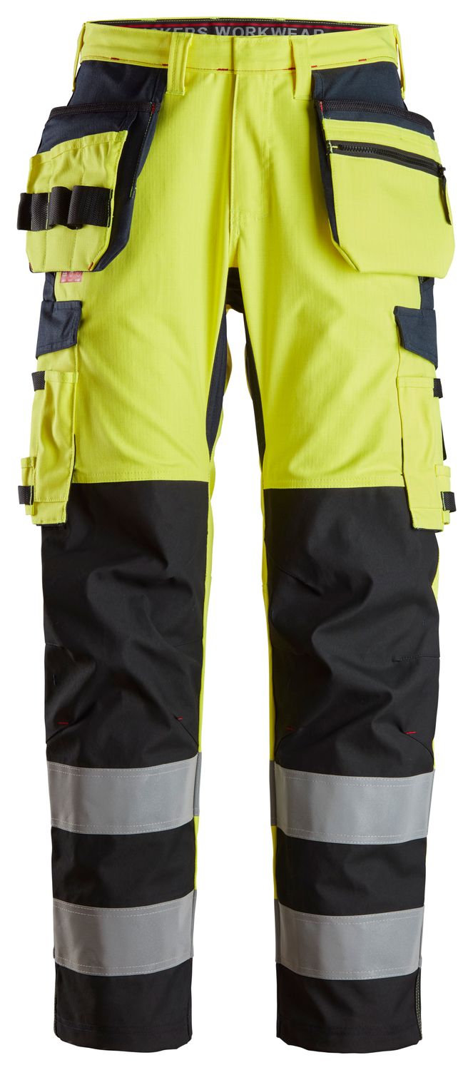 6264 ProtecWork, Flammehemmende Arbeidsbukse med hylsterlommer og leggforsterkning, Klasse 2, FARGE: 6695 - High Visibility Yellow\Navy, STØRRELSE: GUL/BLÅ KL2 44