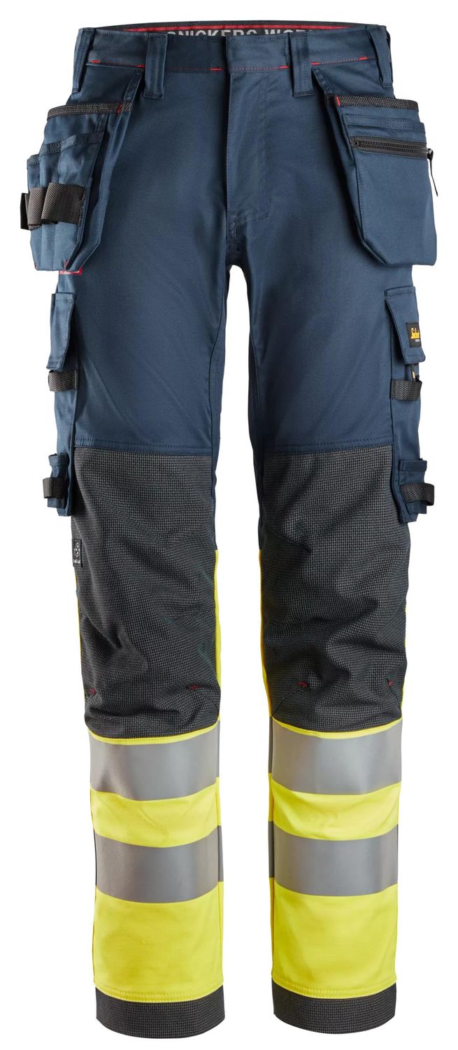 6274 ProtecWork, Arbeidsbukse med stretch og hylsterlommer, Klasse 1, FARGE: 9566 - Navy\High Visibility Yellow, STØRRELSE: STR: 100