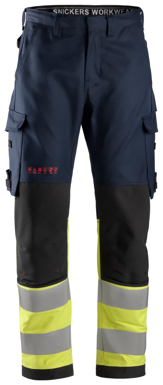 6363 ProtecWork, Flammehemmende Arbeidsbukse med like benlommer, Klasse 1, FARGE: 9566 - Navy\High Visibility Yellow, STØRRELSE: STR: 44