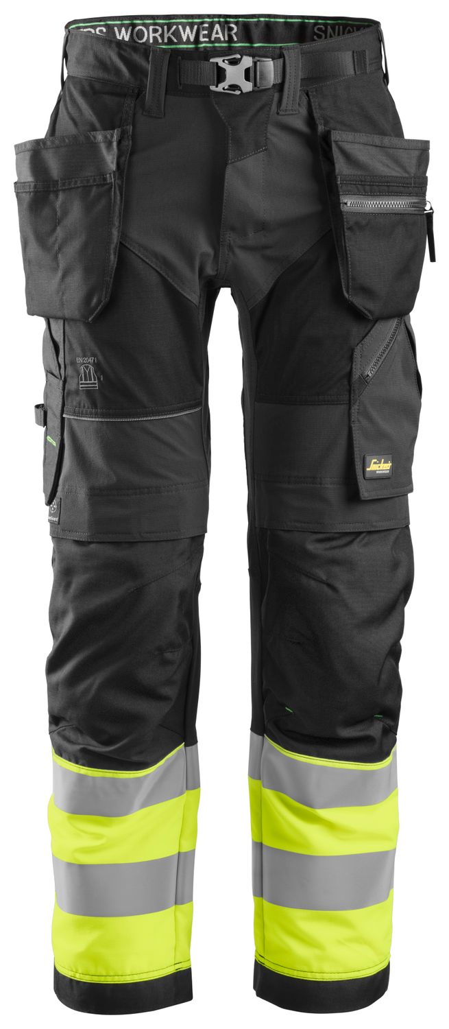 6931 High-Vis Arbeidsbukse+ med hylsterlommer, Klasse 1, FARGE: 0466 - Black\High Visibility Yellow, STØRRELSE: STR: 44