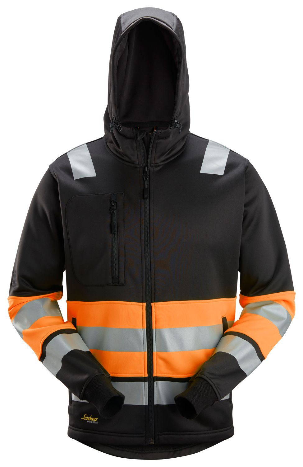8038 High-Vis Jakke med hette, Klasse 1, FARGE: 0455 -  Black\High Visibility Orange, STØRRELSE: STR: XS