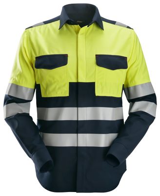 ProtecWork, Flammehemmende Skjorte, Klasse 1, FARGE: 9566 - Navy\High Visibility Yellow, STØRRELSE: STR: XS