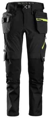 FlexiWork, Softshell Stretchbukse+ med hylsterlommer - 0467 - Black\Neon Yellow