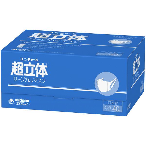 Cho-rittai Mask, 3 layers, white, size: M (Made in Japan) 1box 40sheet.