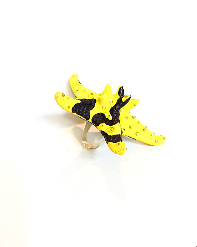 Yellow and Black Starfish Ring