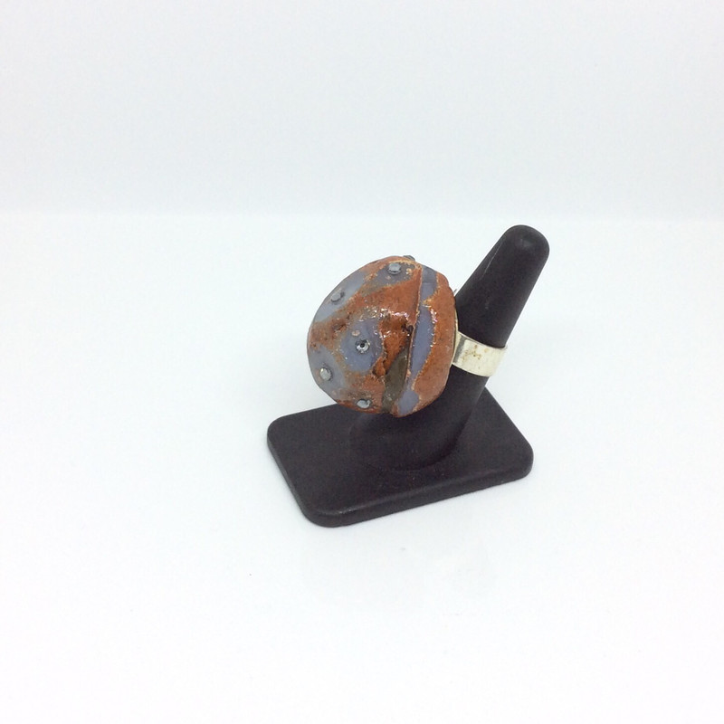 Gray and Brown Agate Rock Ring With Swarovski