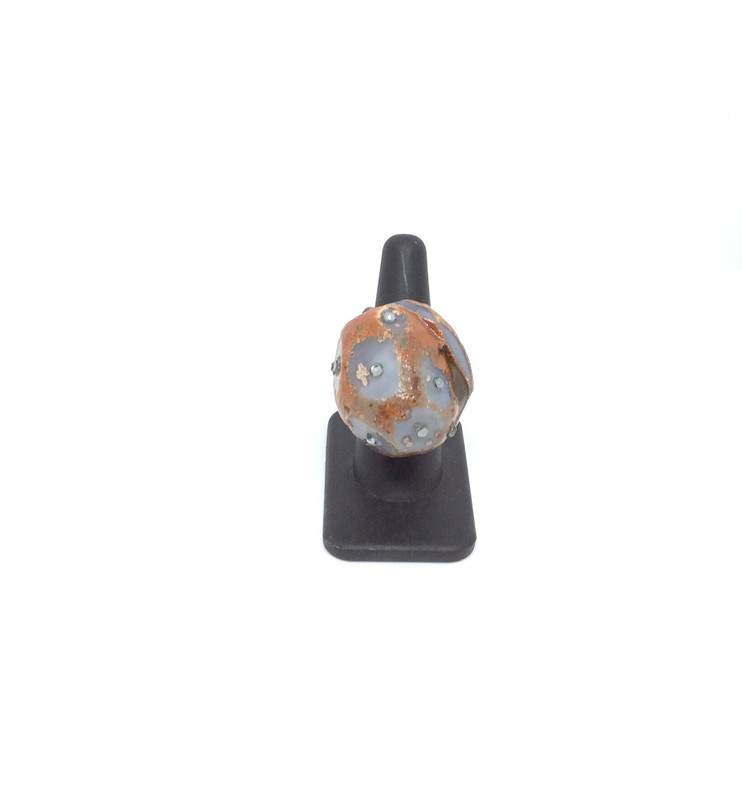 Gray and Brown Agate Rock Ring With Swarovski