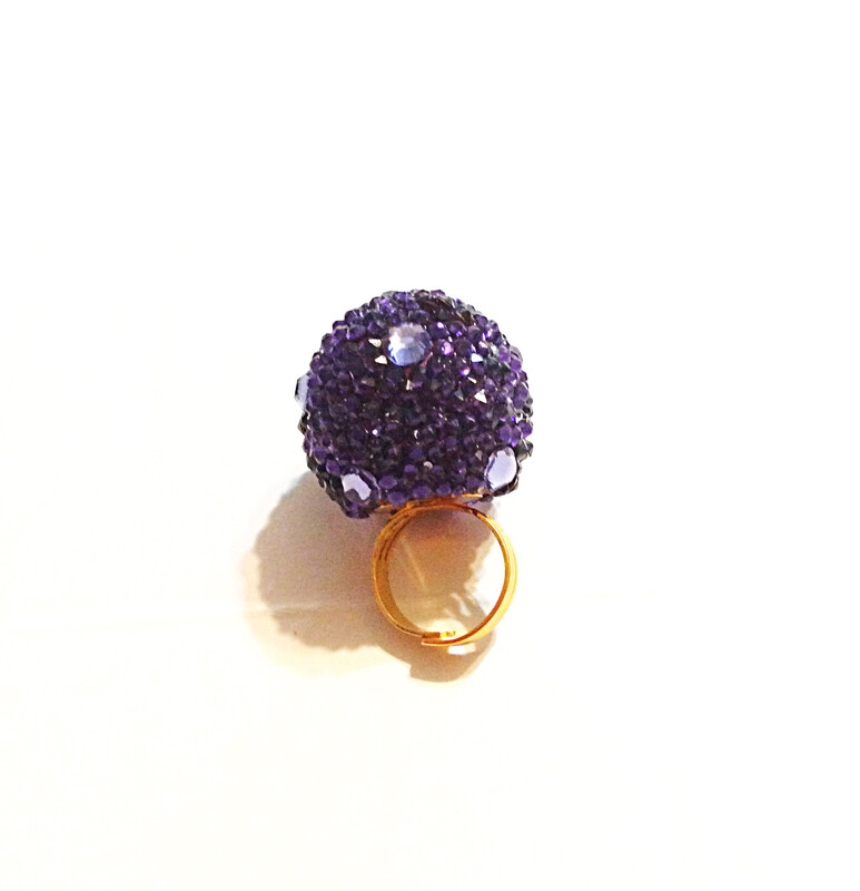 Purple Disco Ball Ring (Large) - Silver Ring - Adjustable
