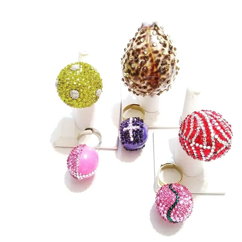 Pink And Green Tennis Ball Ring (Large) - Silver Ring - Adjustable