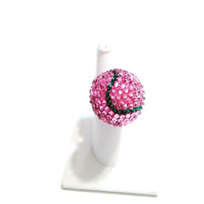 Pink And Green Tennis Ball Ring (Large) - Silver Ring - Adjustable