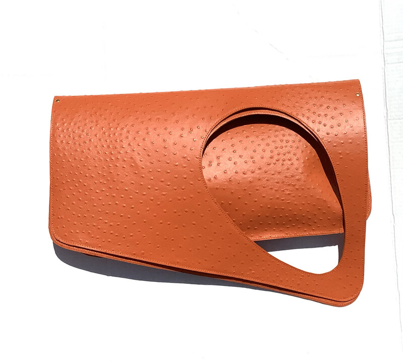 'Try-Angle Orange Ostrich Embossed Cowhide 