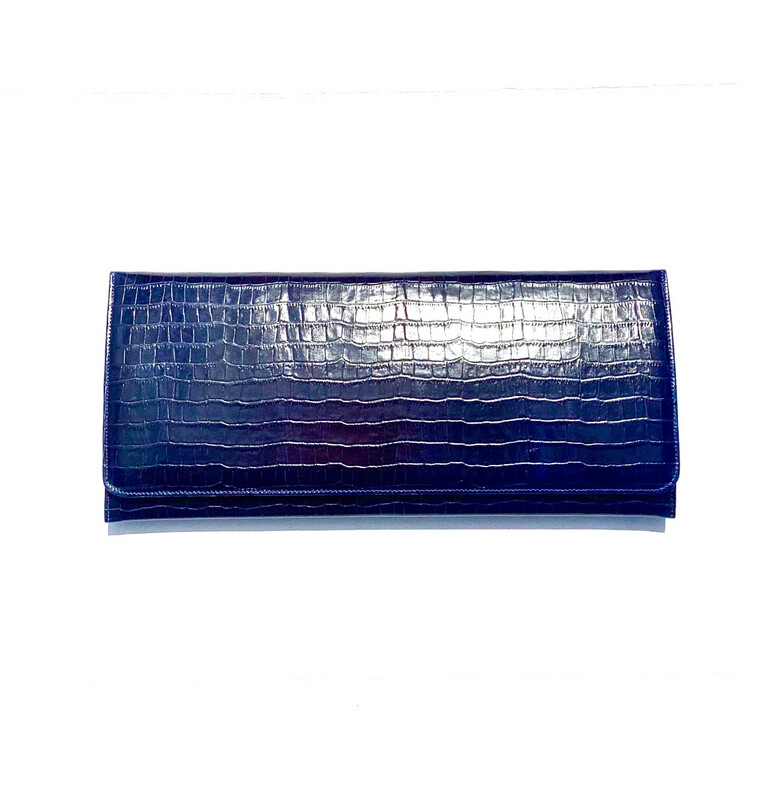 Navy Blue Alligator Embossed Clutch
