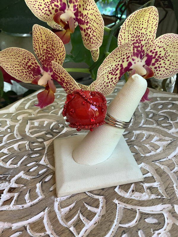  Red Dazzled Ball Ring - Adjustable