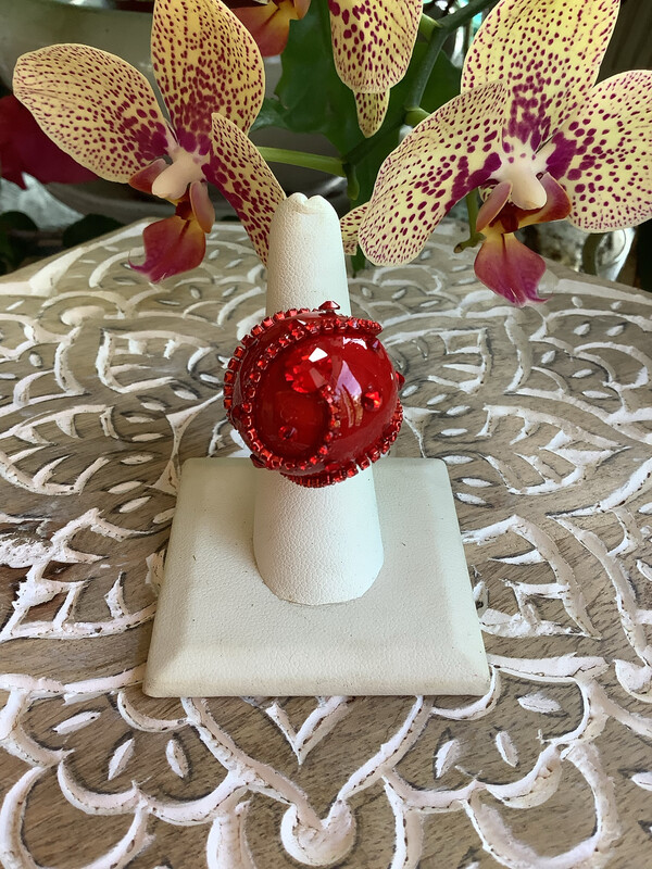  Red Dazzled Ball Ring - Adjustable