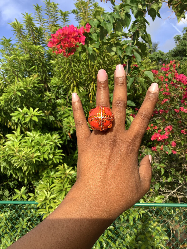 Orange Globe Ring (Large) - Silver Ring - Adjustable