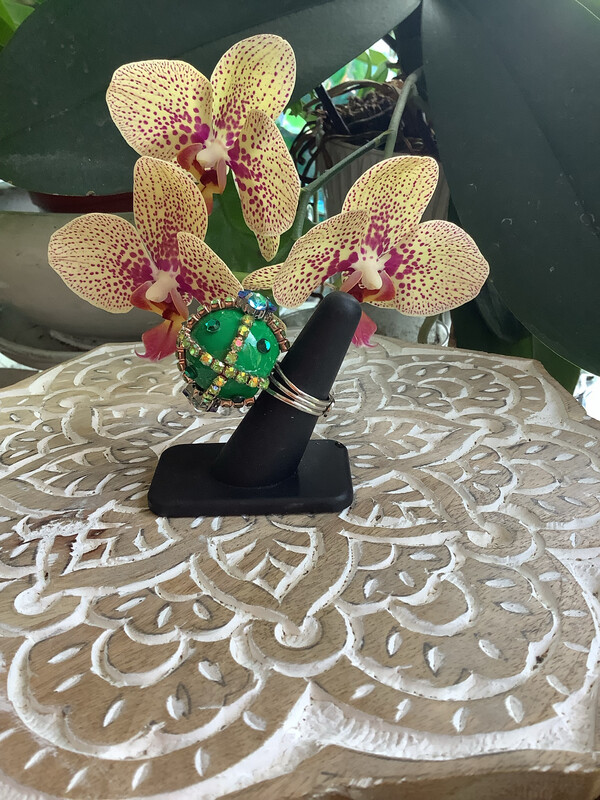  Green Impressions Ball Ring - Adjustable