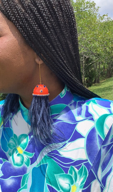 Jellyfish Orange Blue Earrings