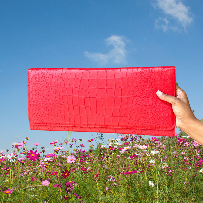 Red Croc Embossed Clutch