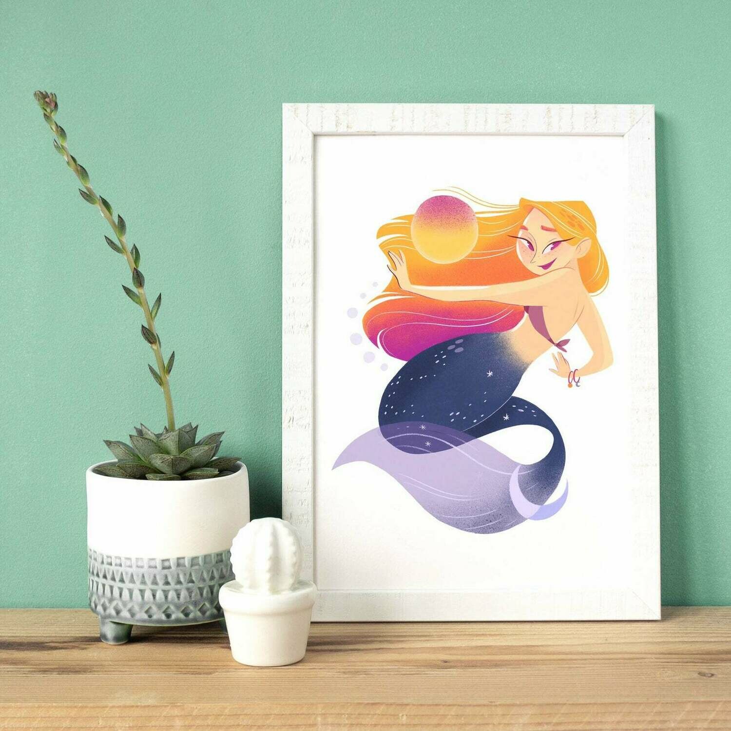 Sun and moon mermaid a4 art print