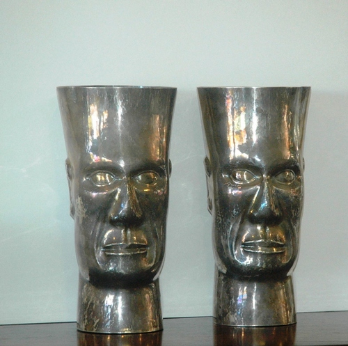 Sterling Peruvian Head Vase Pair