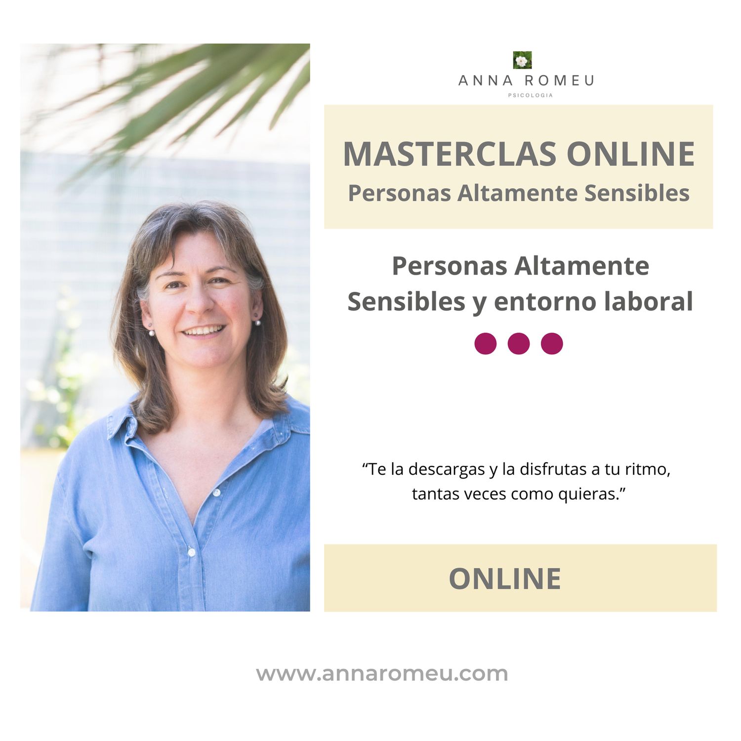 COMPRAR MASTERCLAS ONLINE  Las Personas Altamente Sensibles y el entorno laboral.