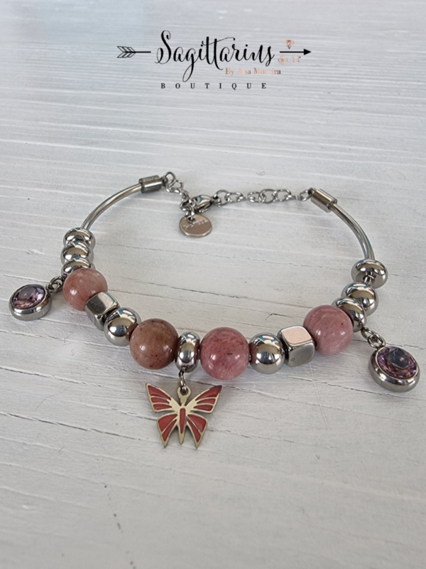Pulseira Borboleta com Pedras  Naturais