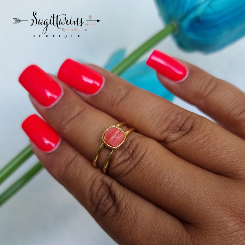 Anel Duplo com Pedra Natural