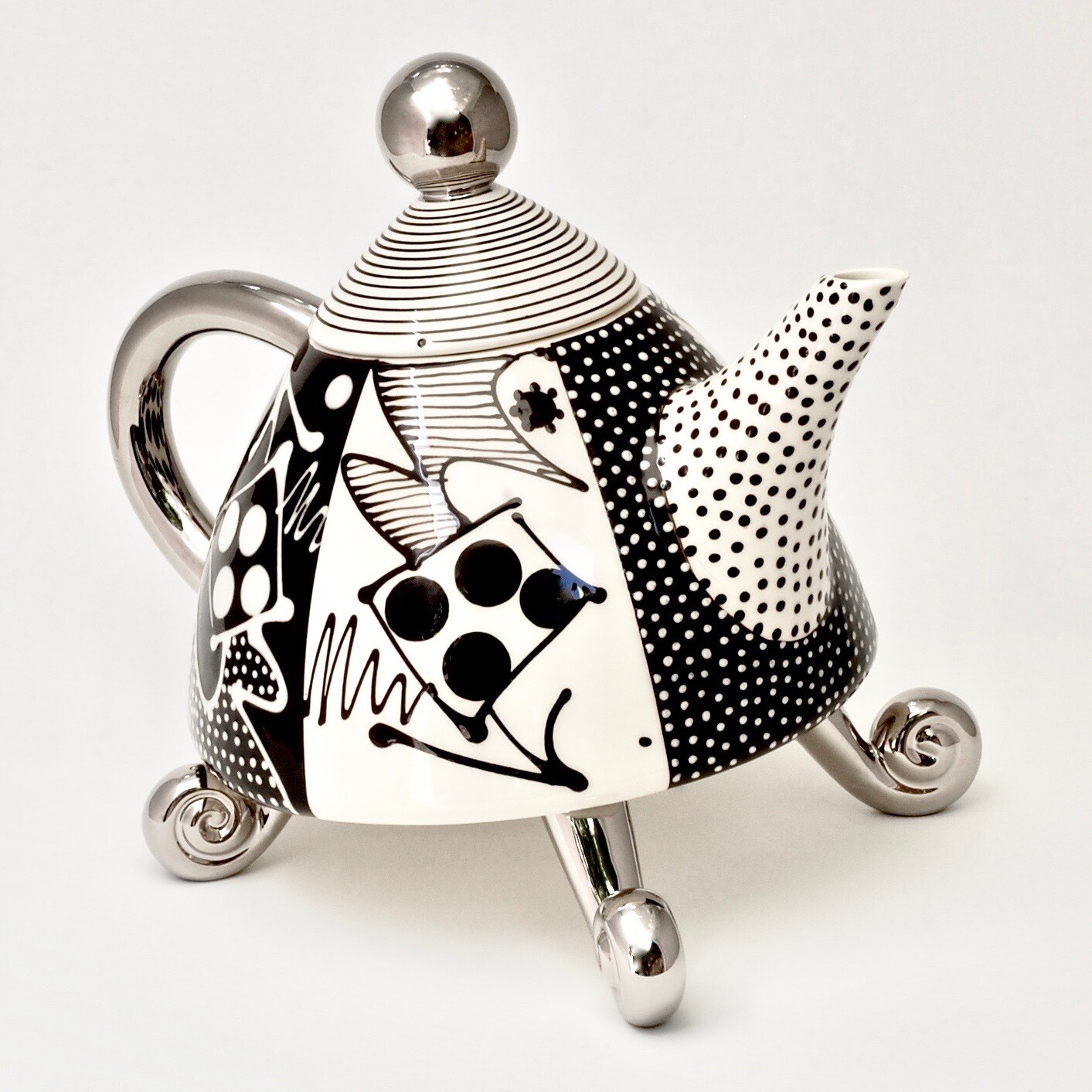 Vertical Stripe Legged Teapot