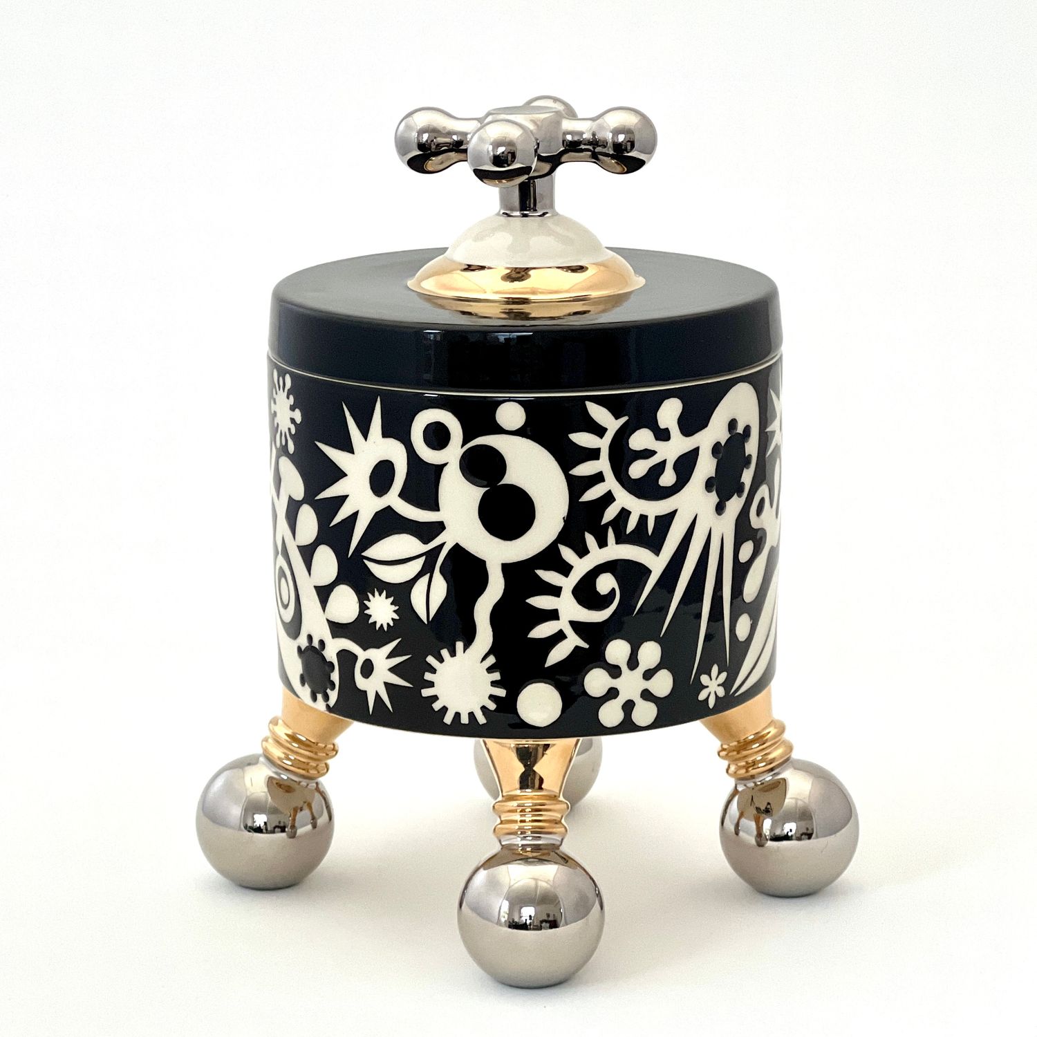 Tap Top Motif Legged lidded container