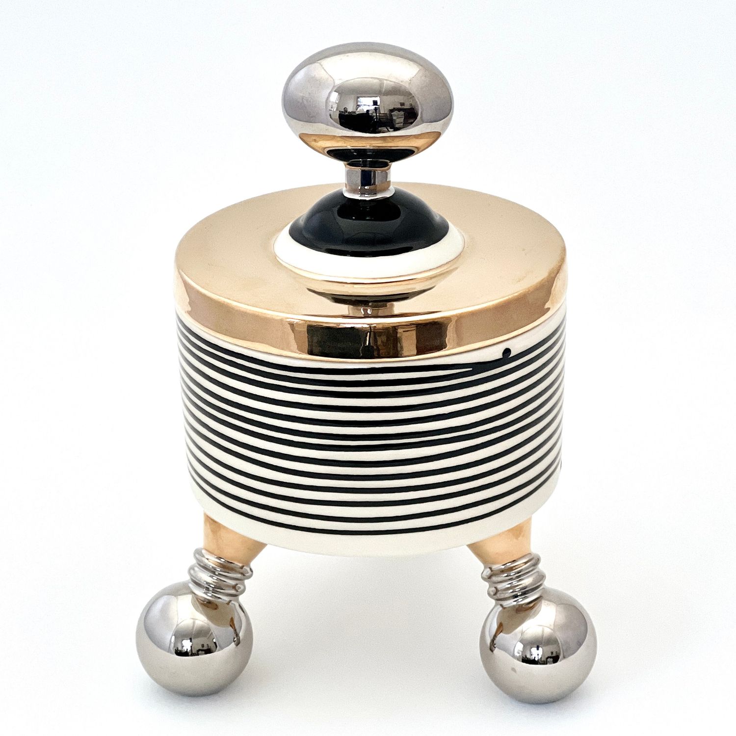 Oval Gold Top Lidded Container On Legs