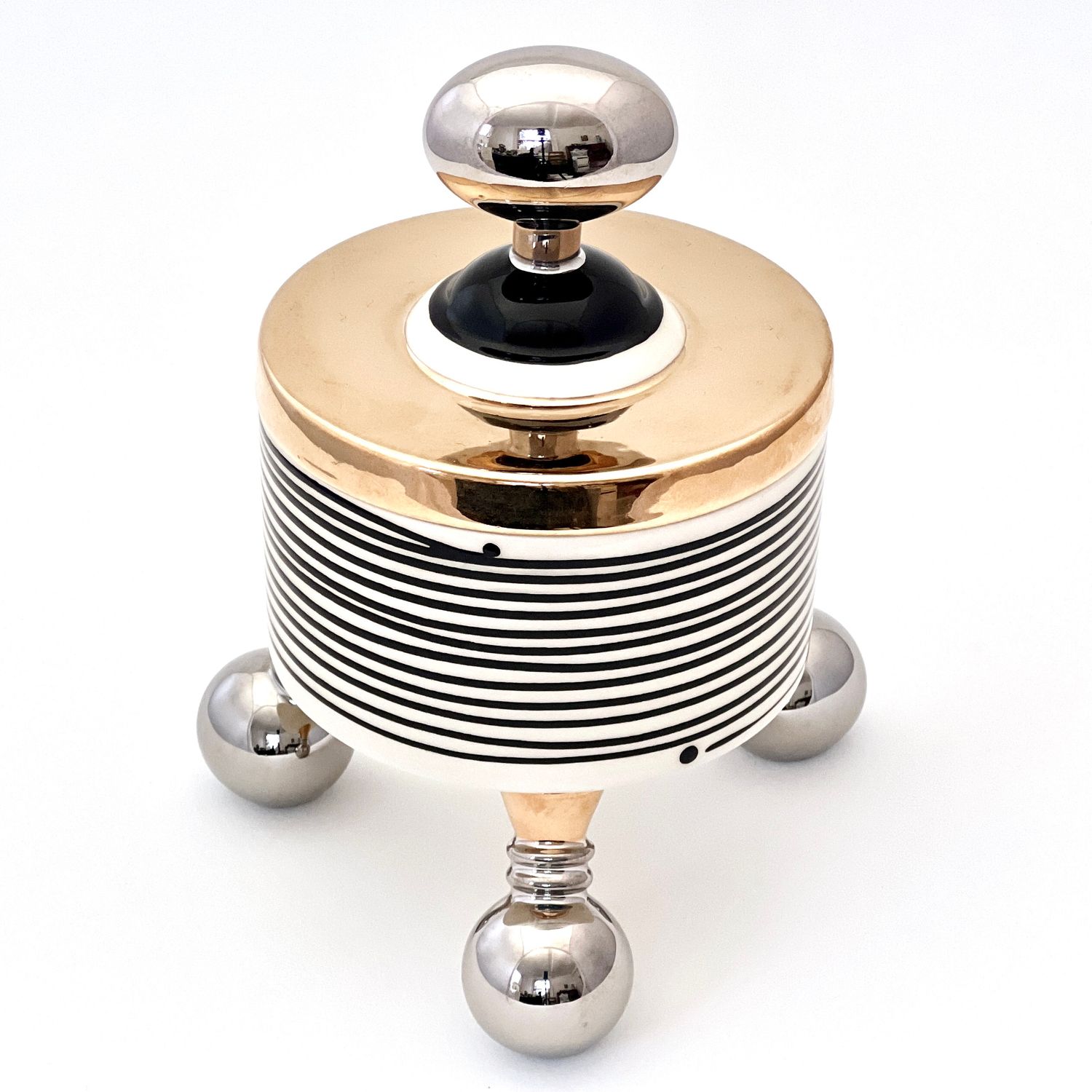 Oval Gold Top Lidded Container On Legs