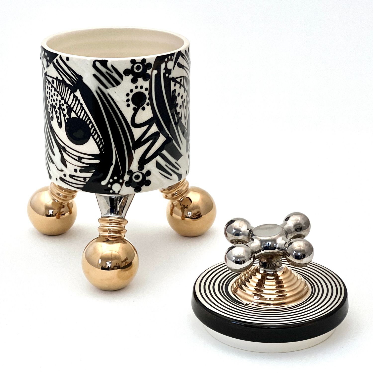 Tap Top Brushstroke Lidded Container on Legs