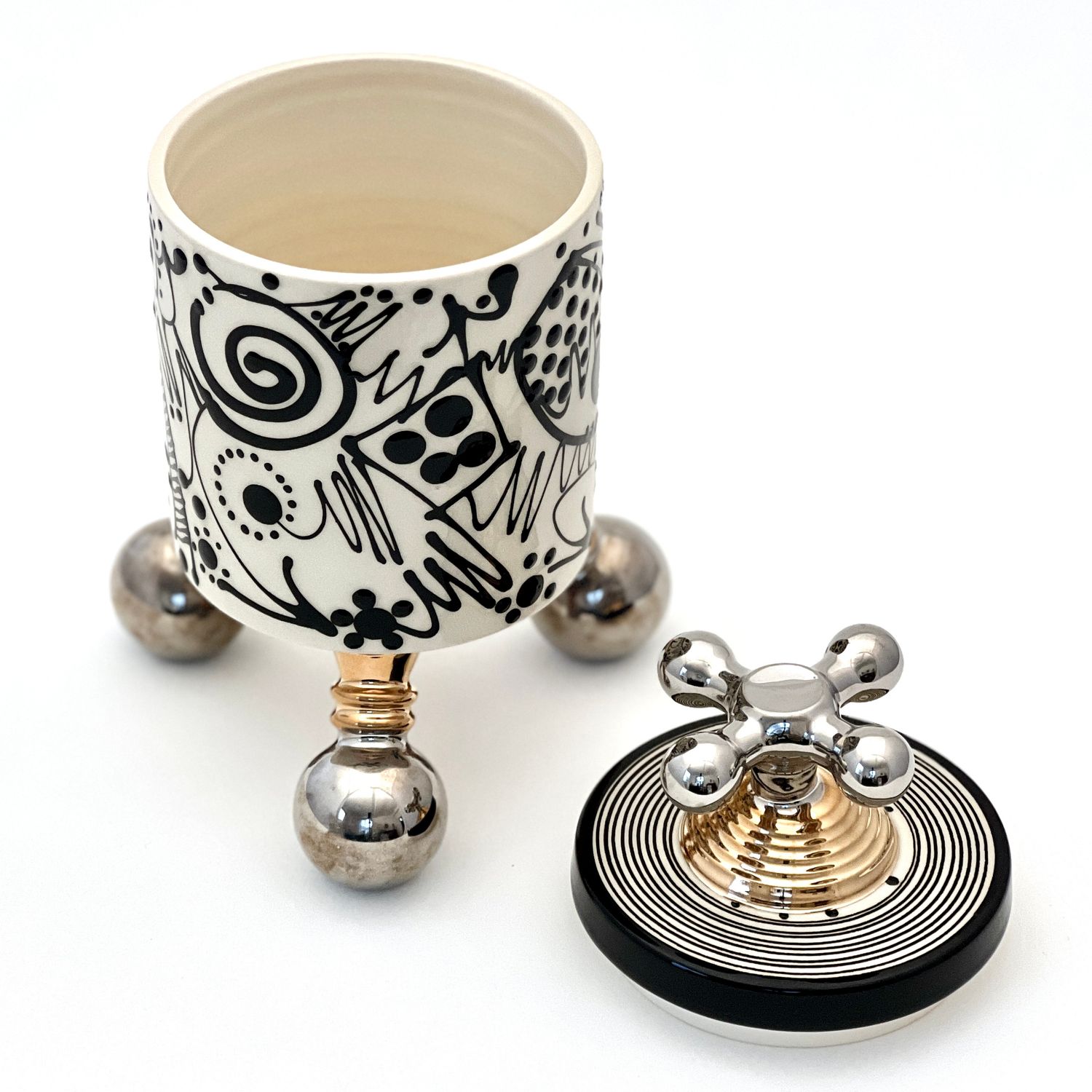 Tap Top Calligraphy Lidded Container on Legs