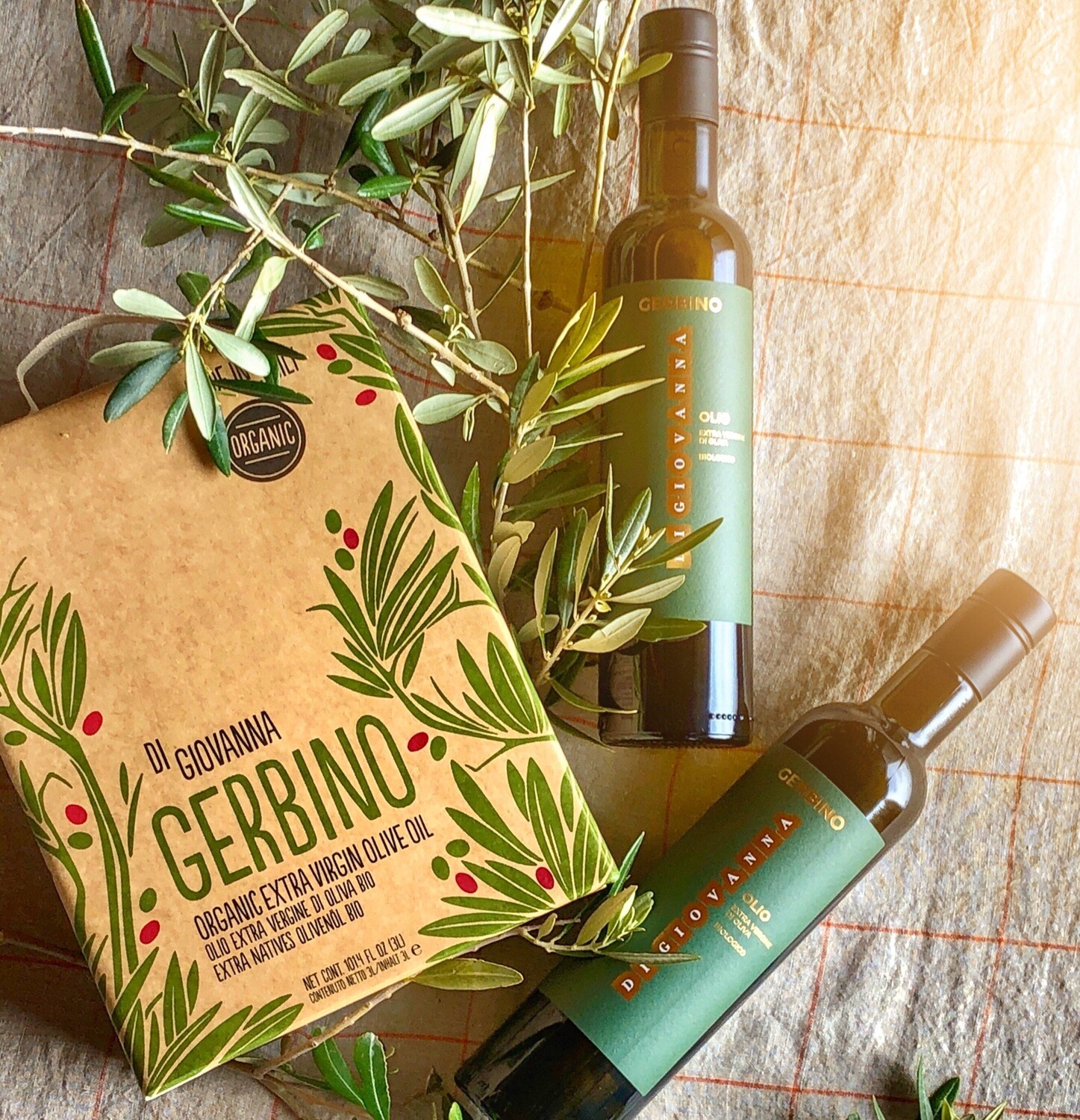 GERBINO Organic Olive Oil 3 Liter Box + 2 bottles (500 ml)