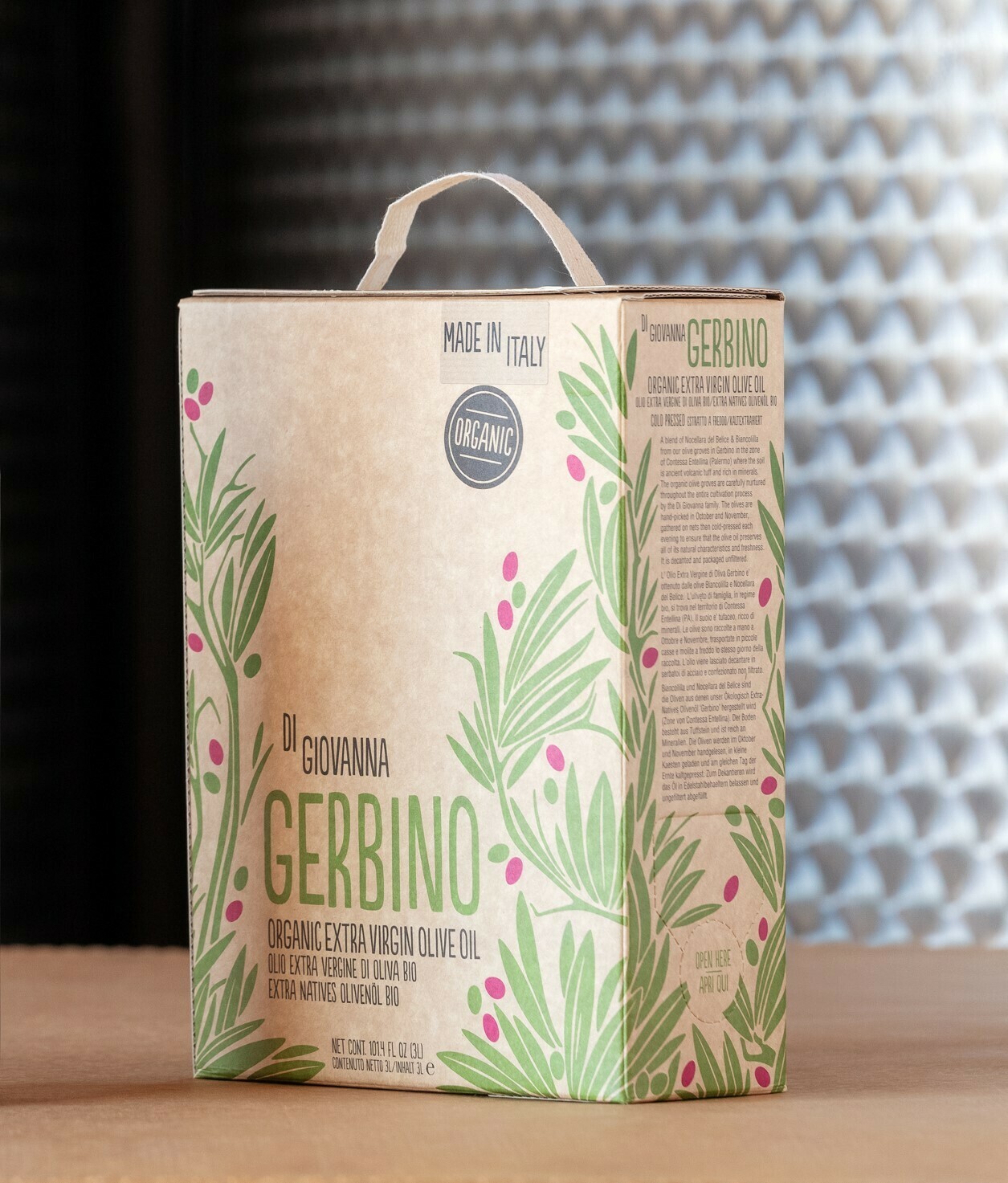 GERBINO Organic Olive Oil - 3 Lt. Bag in Box