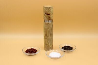 Gewürzmühle aus Pappel Maser mit Edelstahlring Gewürzmühle aus Pappel Maser mit Edelstahlring