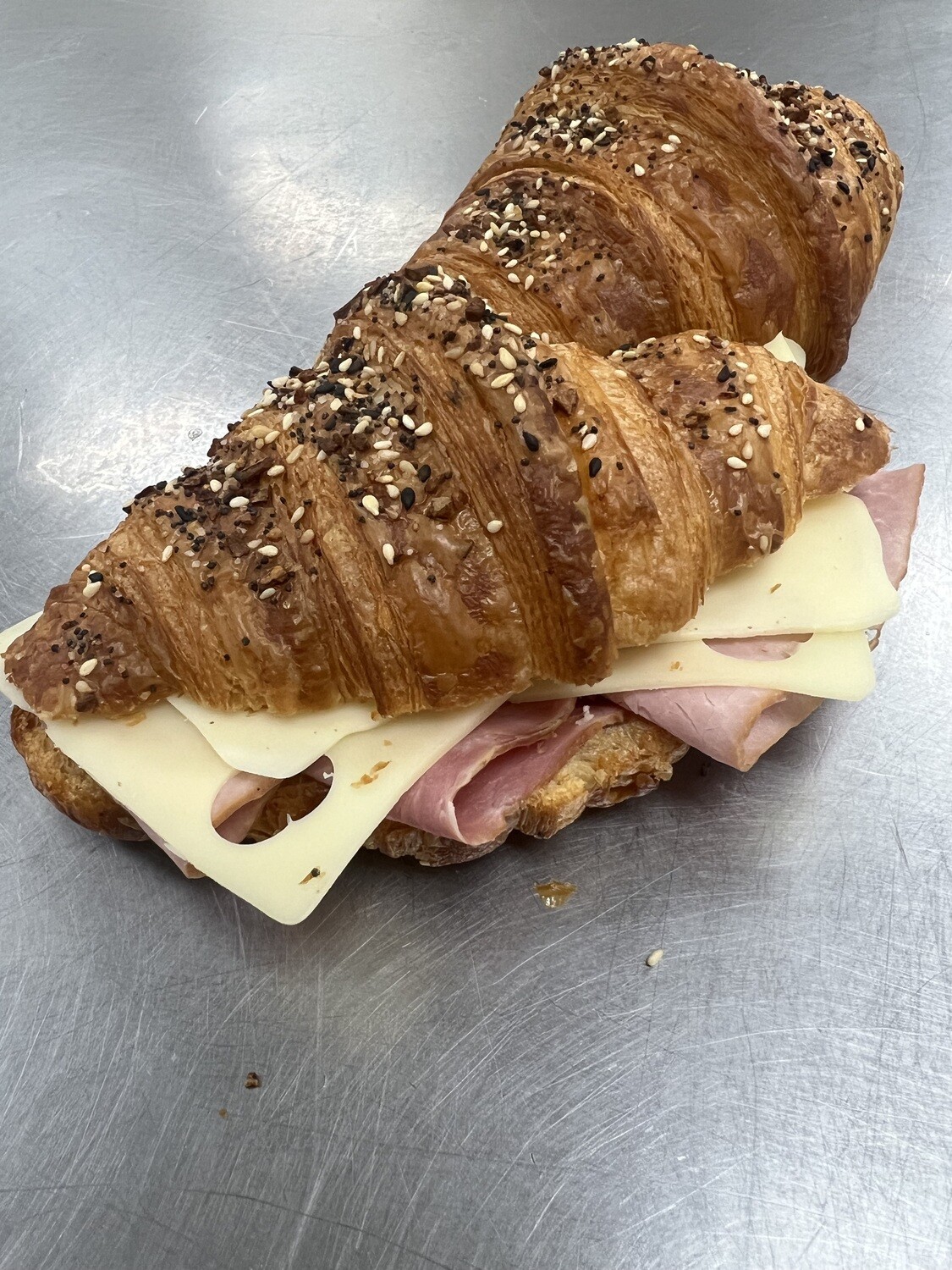 15 ct Ham &amp; Cheese Everything bagel Croissant Sandwich