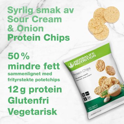 Herbalife Protein Chips Sour Cream & Onion – syrlig smak med 12 g protein, glutenfri og vegansk