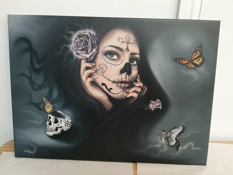 'Day of the Dead' © A canvas print from the original pastel drawing of a day of the dead/sugar skull style by Natalie Mascall. Original artwork printed to canvas or paper. 'Day of the Dead' © A canvas print from the original pastel drawing of a day of the dead/sugar skull style by Natalie Mascall. Original artwork printed to canvas or paper.