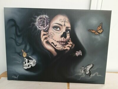'Day of the Dead' © A canvas print from the original pastel drawing of a day of the dead/sugar skull style by Natalie Mascall. Original artwork printed to canvas or paper.