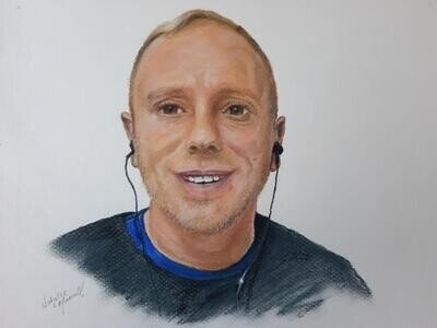 'Judge Rinder' An realistic original pastel drawing by Natalie Mascall © A portrait drawing of Judge Rinder A4 size.