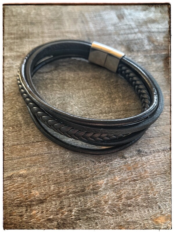 Lederarmband mit Metallverschluss, Farbe schwarz